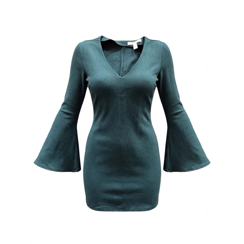Forever 21 Deep Teal V-Neck Bell Sleeve Mini Dress M